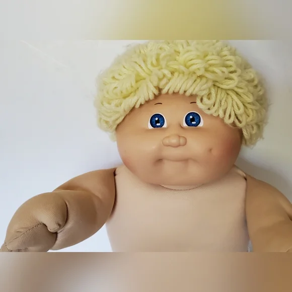 Coleco VTG 1985 Cabbage Patch Kid Boy Doll Blonde Curly Hair Blue Eyes  Dimple